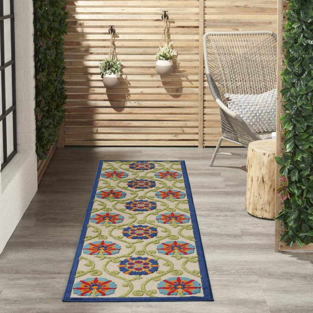 2' X 8' Ivory And Blue Floral Indoor Outdoor Area Rug - Homeroots - Flyclothing LLC