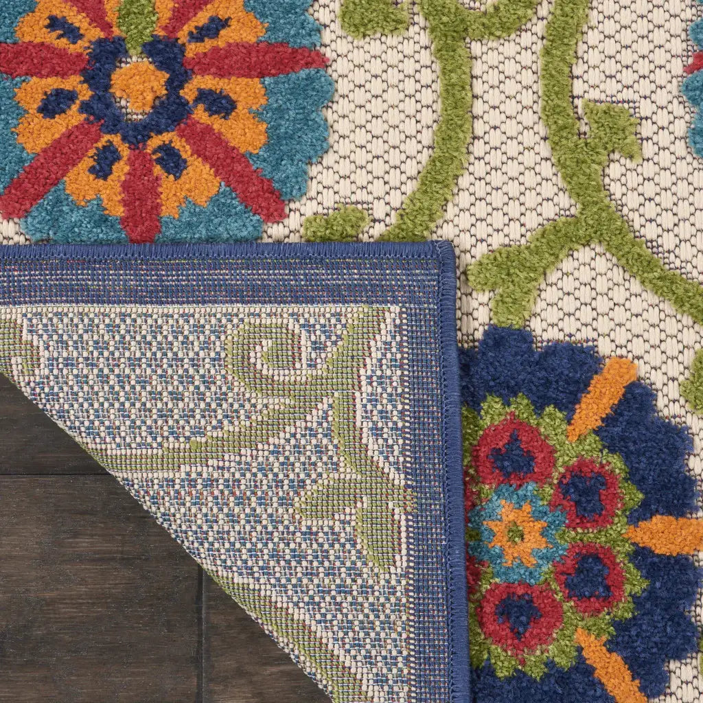 2' X 10' Ivory And Blue Floral Indoor Outdoor Area Rug - Homeroots - Flyclothing LLC