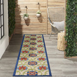 2' X 10' Ivory And Blue Floral Indoor Outdoor Area Rug - Homeroots