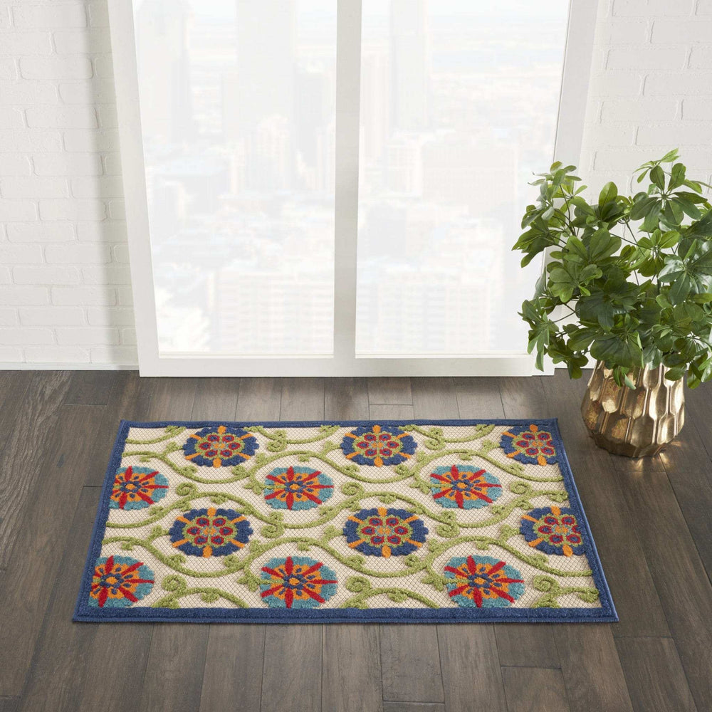 3' X 4' Ivory And Blue Floral Indoor Outdoor Area Rug - Homeroots - Flyclothing LLC
