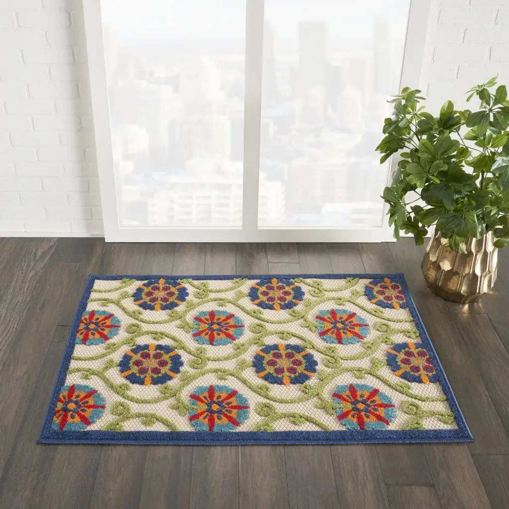 3' X 4' Ivory And Blue Floral Indoor Outdoor Area Rug - Homeroots - Flyclothing LLC