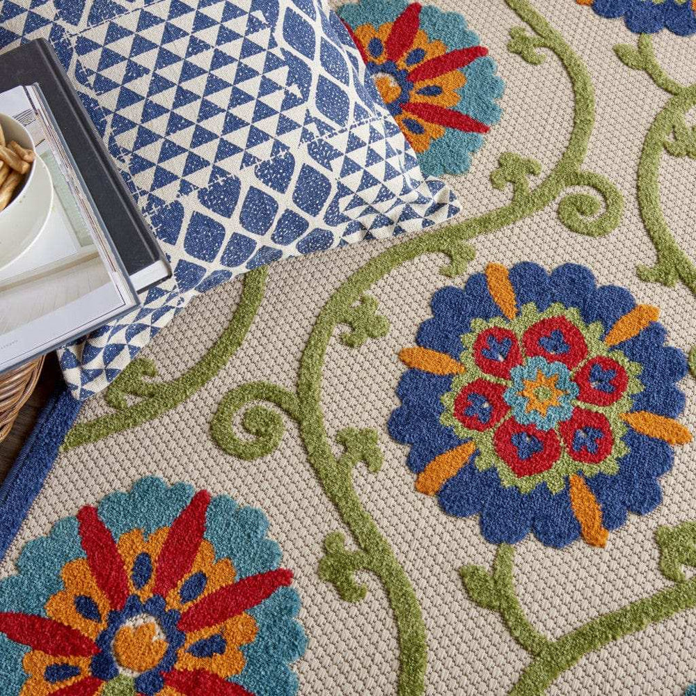 4' X 6' Ivory And Blue Floral Indoor Outdoor Area Rug - Homeroots - Flyclothing LLC