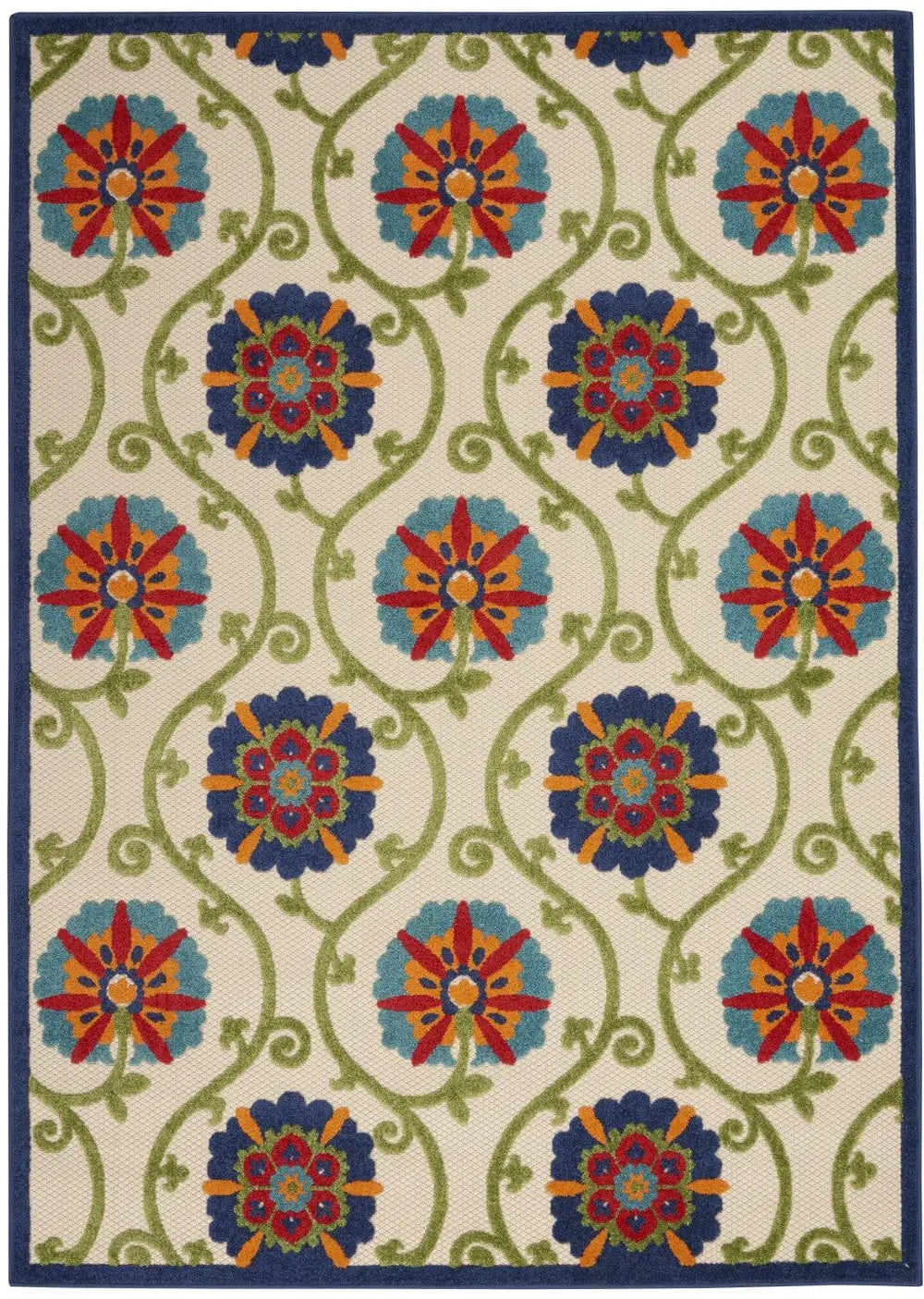 4' X 6' Ivory And Blue Floral Indoor Outdoor Area Rug - Homeroots