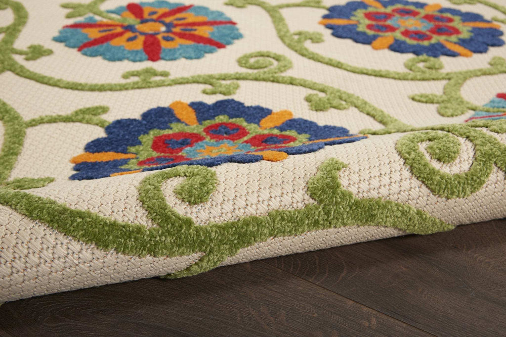 4' Round Ivory And Blue Round Floral Indoor Outdoor Area Rug - Homeroots - Flyclothing LLC