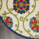 4' Round Ivory And Blue Round Floral Indoor Outdoor Area Rug - Homeroots - Flyclothing LLC