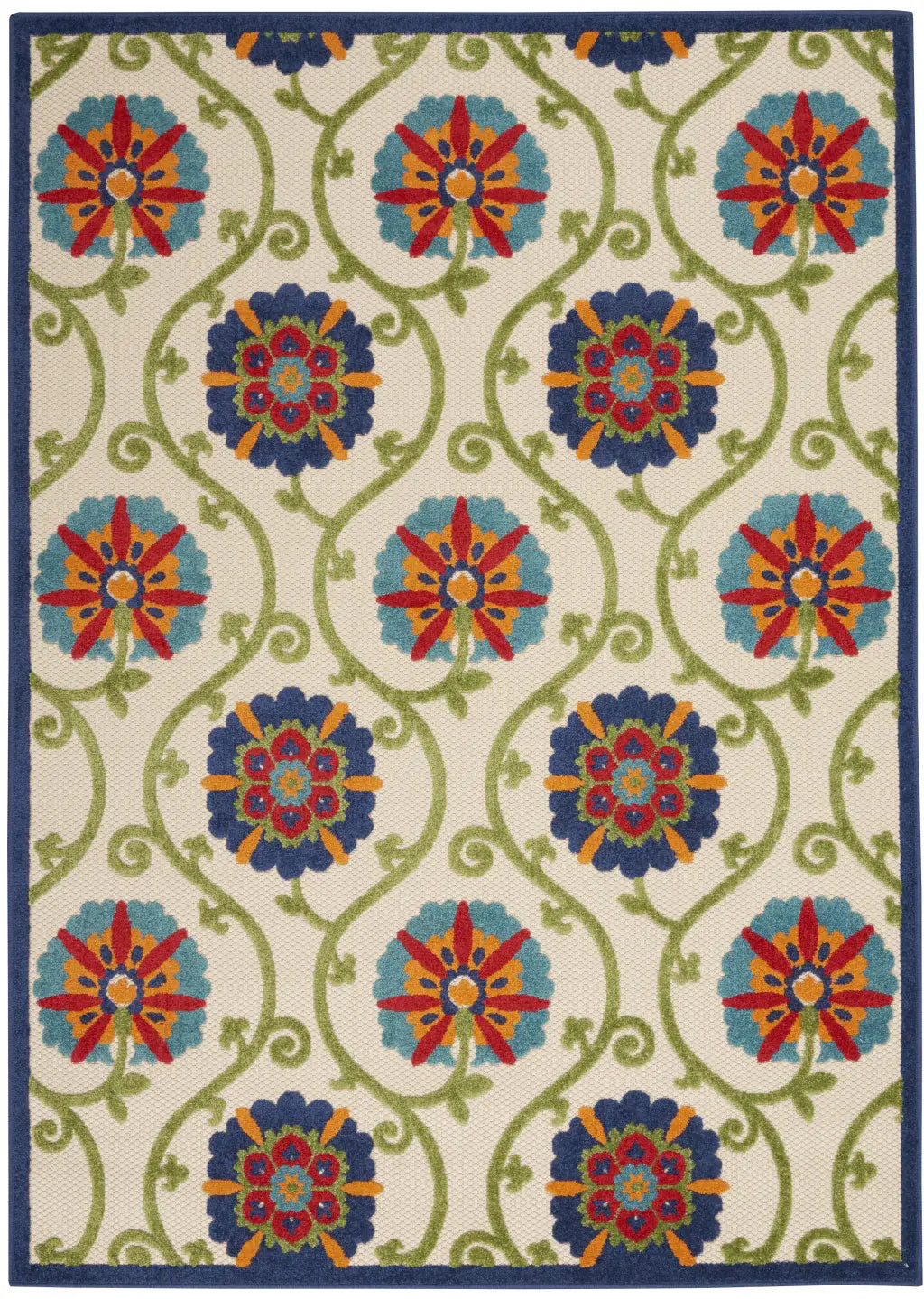 5' X 8' Ivory And Blue Indoor Outdoor Area Rug - Homeroots - Flyclothing LLC