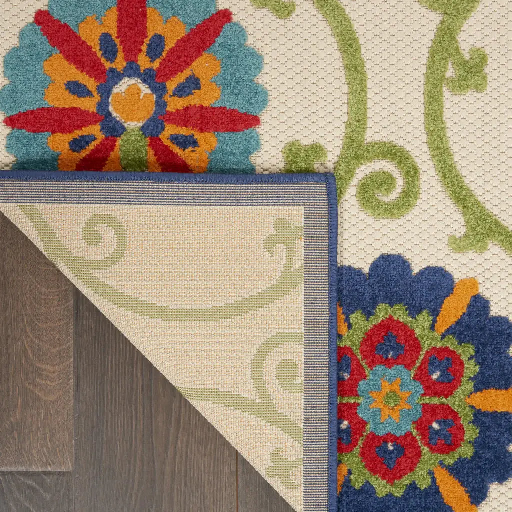 6' X 9' Ivory And Blue Floral Indoor Outdoor Area Rug - Homeroots - Flyclothing LLC