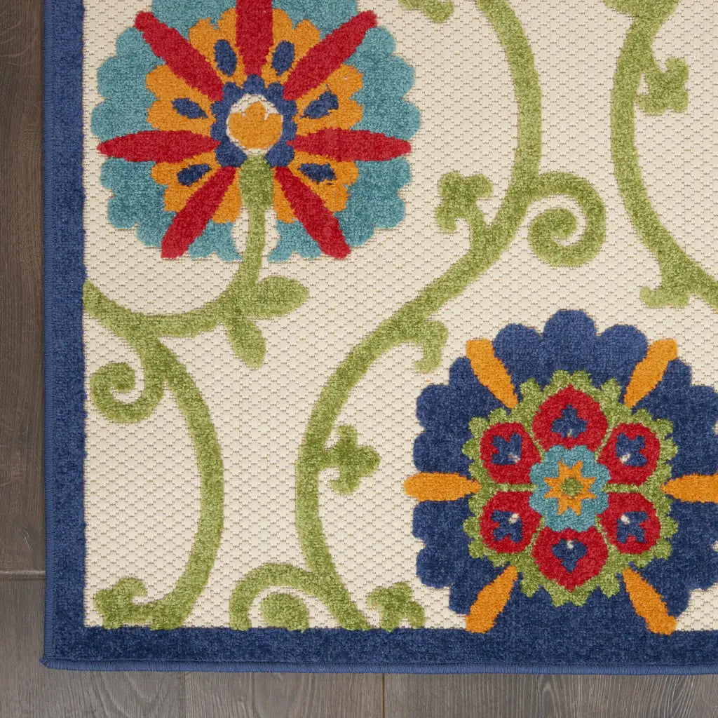 6' X 9' Ivory And Blue Floral Indoor Outdoor Area Rug - Homeroots - Flyclothing LLC