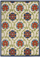 7' X 10' Ivory And Blue Floral Indoor Outdoor Area Rug - Homeroots - Flyclothing LLC
