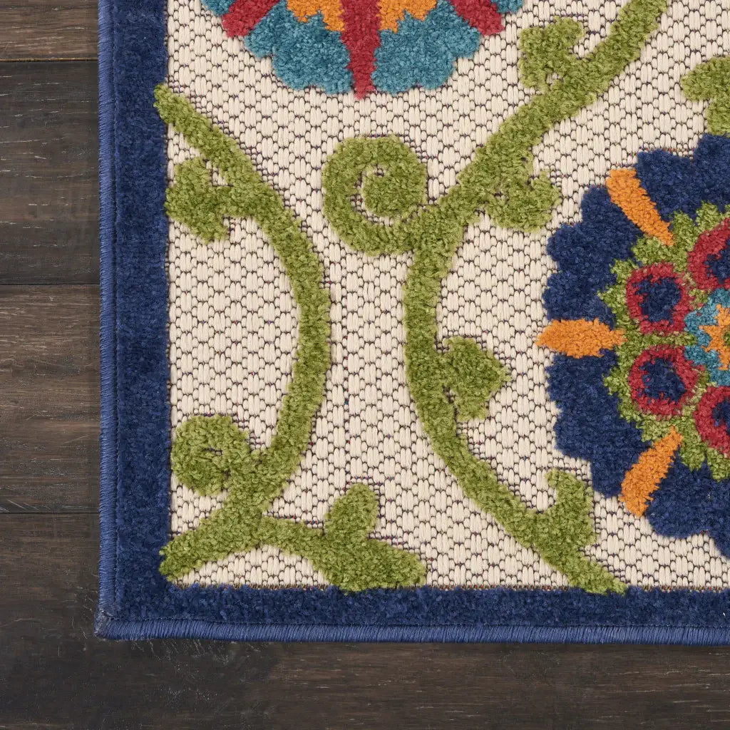 8' X 11' Ivory And Blue Floral Indoor Outdoor Area Rug - Homeroots - Flyclothing LLC