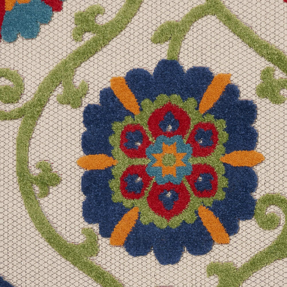 8' Round Ivory And Blue Round Floral Indoor Outdoor Area Rug - Homeroots - Flyclothing LLC