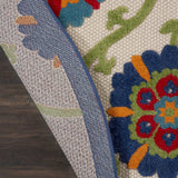 8' Round Ivory And Blue Round Floral Indoor Outdoor Area Rug - Homeroots