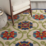 8' Round Ivory And Blue Round Floral Indoor Outdoor Area Rug - Homeroots - Flyclothing LLC