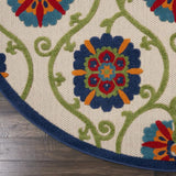 8' Round Ivory And Blue Round Floral Indoor Outdoor Area Rug - Homeroots