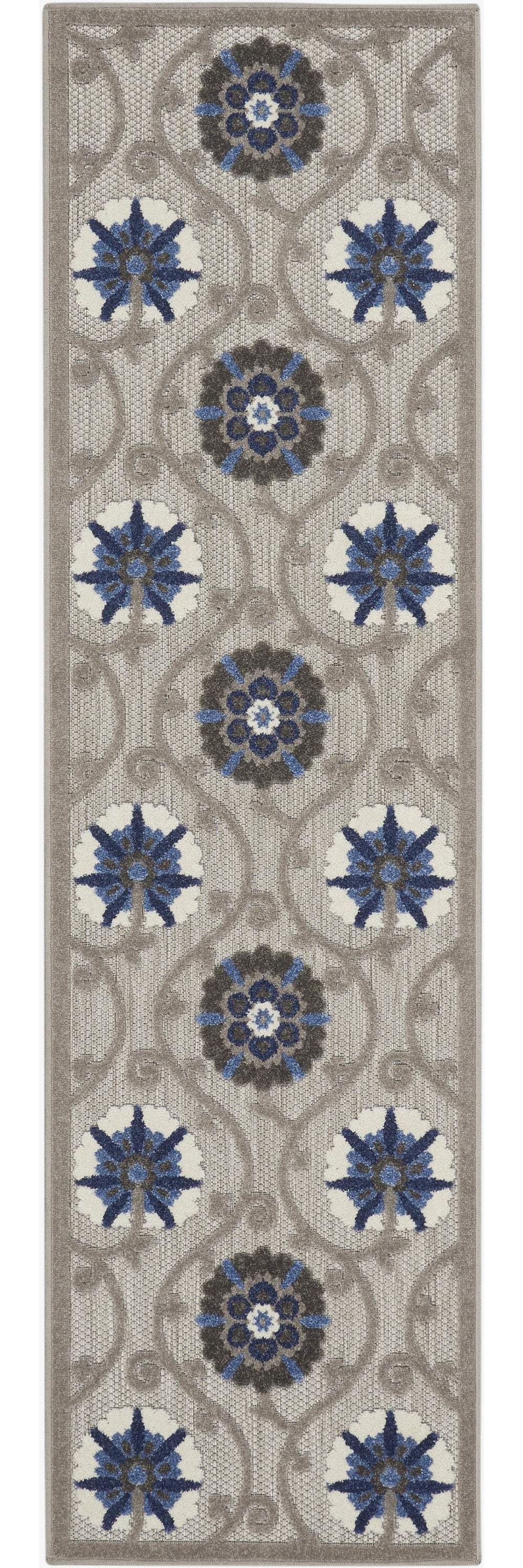 2' X 8' Blue And Gray Floral Indoor Outdoor Area Rug - Homeroots - Flyclothing LLC
