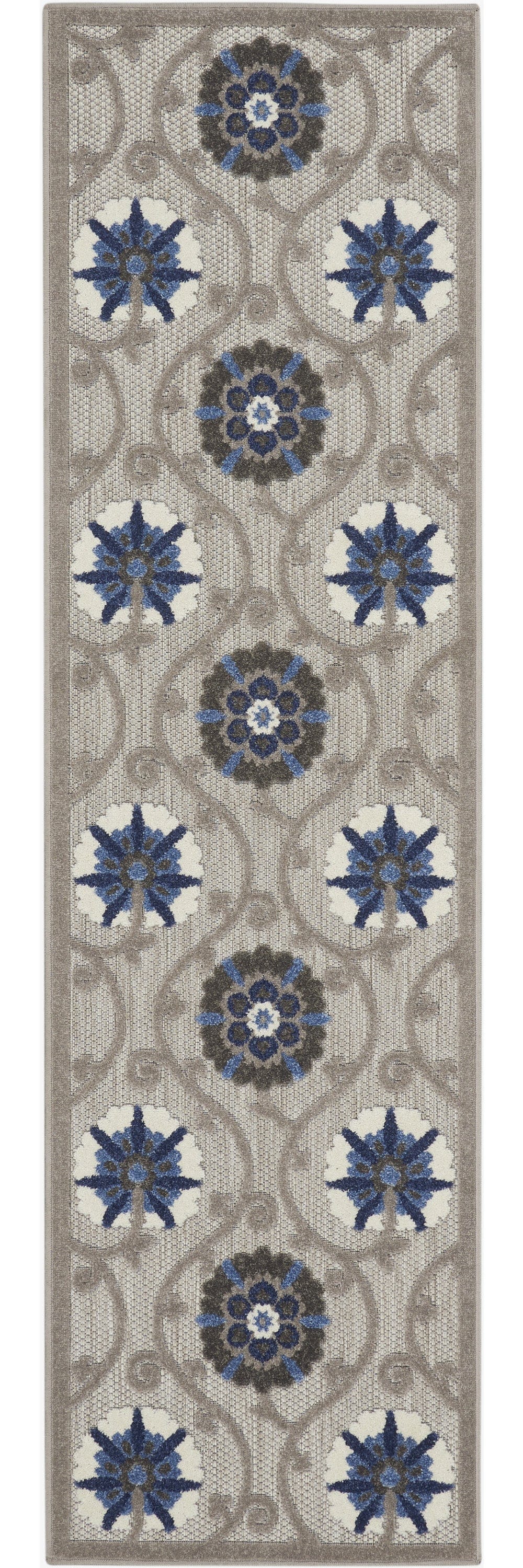 2' X 8' Blue And Gray Floral Indoor Outdoor Area Rug - Homeroots