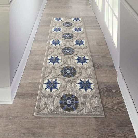 2' X 8' Blue And Gray Floral Indoor Outdoor Area Rug - Homeroots - Flyclothing LLC
