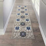 2' X 8' Blue And Gray Floral Indoor Outdoor Area Rug - Homeroots