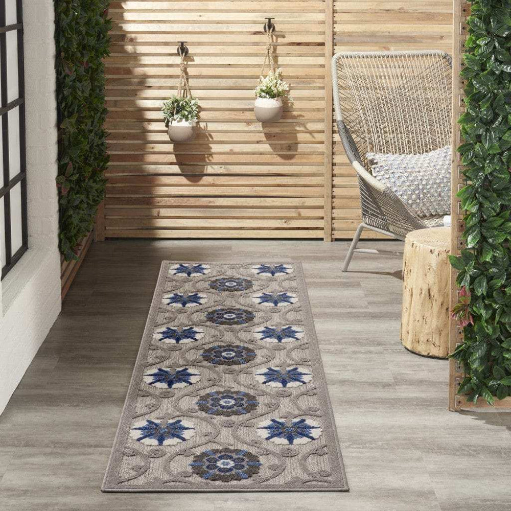 2' X 8' Blue And Gray Floral Indoor Outdoor Area Rug - Homeroots - Flyclothing LLC