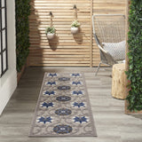 2' X 8' Blue And Gray Floral Indoor Outdoor Area Rug - Homeroots