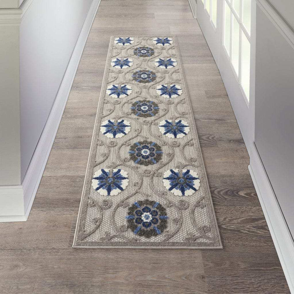 2' X 10' Blue And Gray Floral Indoor Outdoor Area Rug - Homeroots - Flyclothing LLC