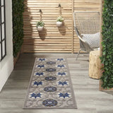 2' X 10' Blue And Gray Floral Indoor Outdoor Area Rug - Homeroots
