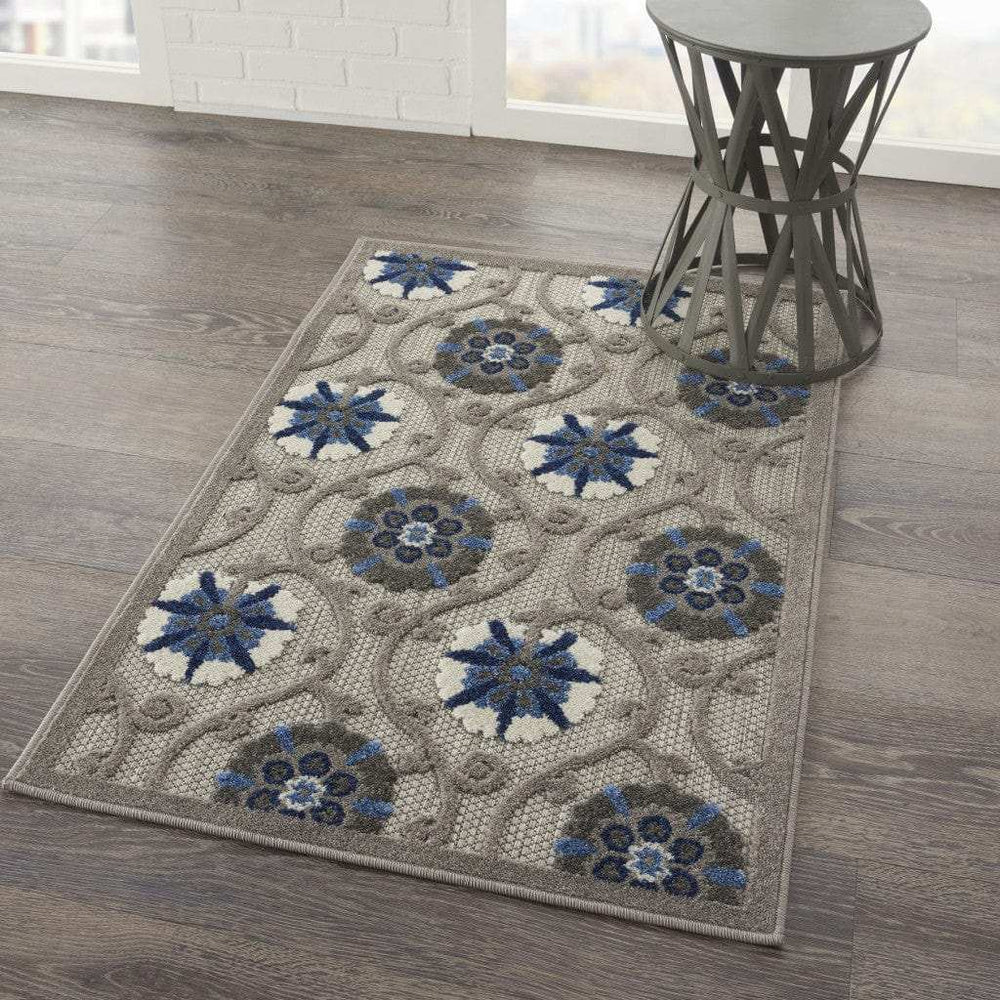 3' X 4' Blue And Gray Floral Indoor Outdoor Area Rug - Homeroots - Flyclothing LLC