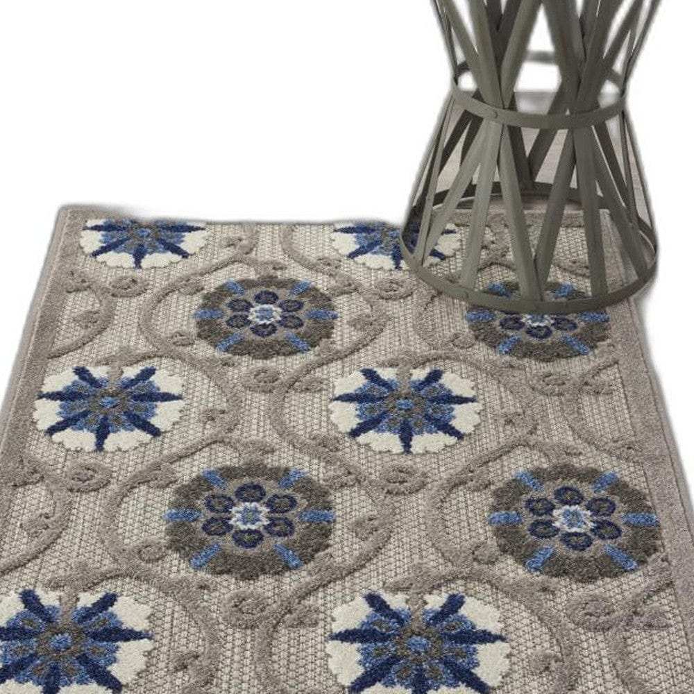 3' X 4' Blue And Gray Floral Indoor Outdoor Area Rug - Homeroots - Flyclothing LLC