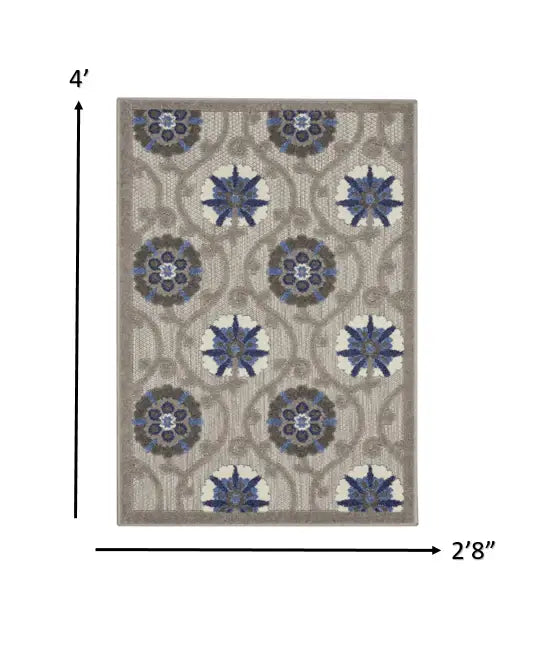 3' X 4' Blue And Gray Floral Indoor Outdoor Area Rug - Homeroots - Flyclothing LLC