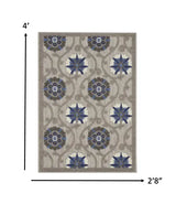3' X 4' Blue And Gray Floral Indoor Outdoor Area Rug - Homeroots - Flyclothing LLC