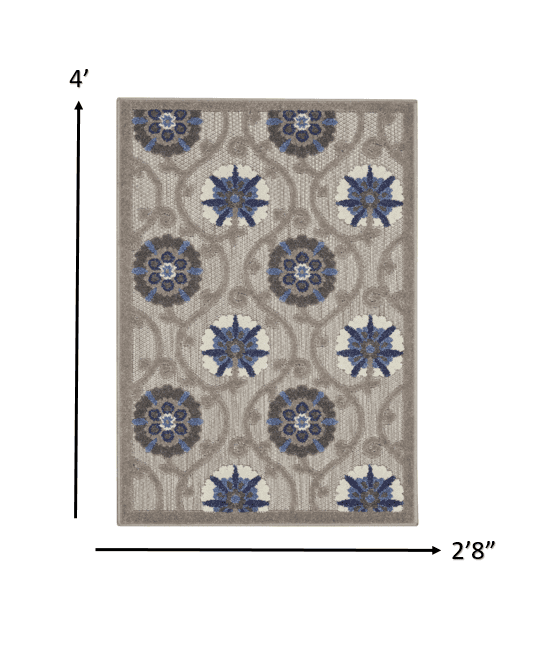3' X 4' Blue And Gray Floral Indoor Outdoor Area Rug - Homeroots - Flyclothing LLC