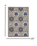 3' X 4' Blue And Gray Floral Indoor Outdoor Area Rug - Homeroots