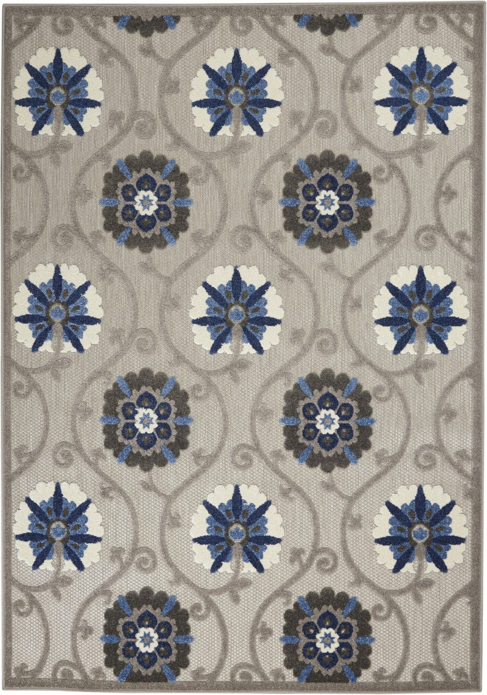 4' X 6' Blue And Gray Floral Indoor Outdoor Area Rug - Homeroots