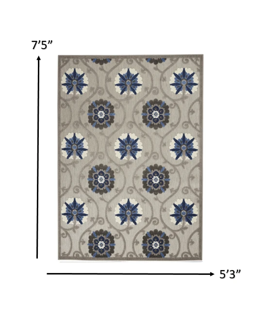 5' X 8' Blue And Gray Indoor Outdoor Area Rug - Homeroots