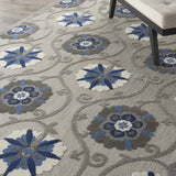 8' X 11' Blue And Gray Floral Indoor Outdoor Area Rug - Homeroots