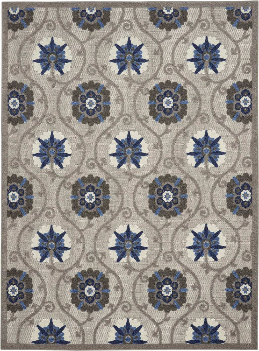 8' X 11' Blue And Gray Floral Indoor Outdoor Area Rug - Homeroots - Flyclothing LLC