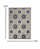 8' X 11' Blue And Gray Floral Indoor Outdoor Area Rug - Homeroots