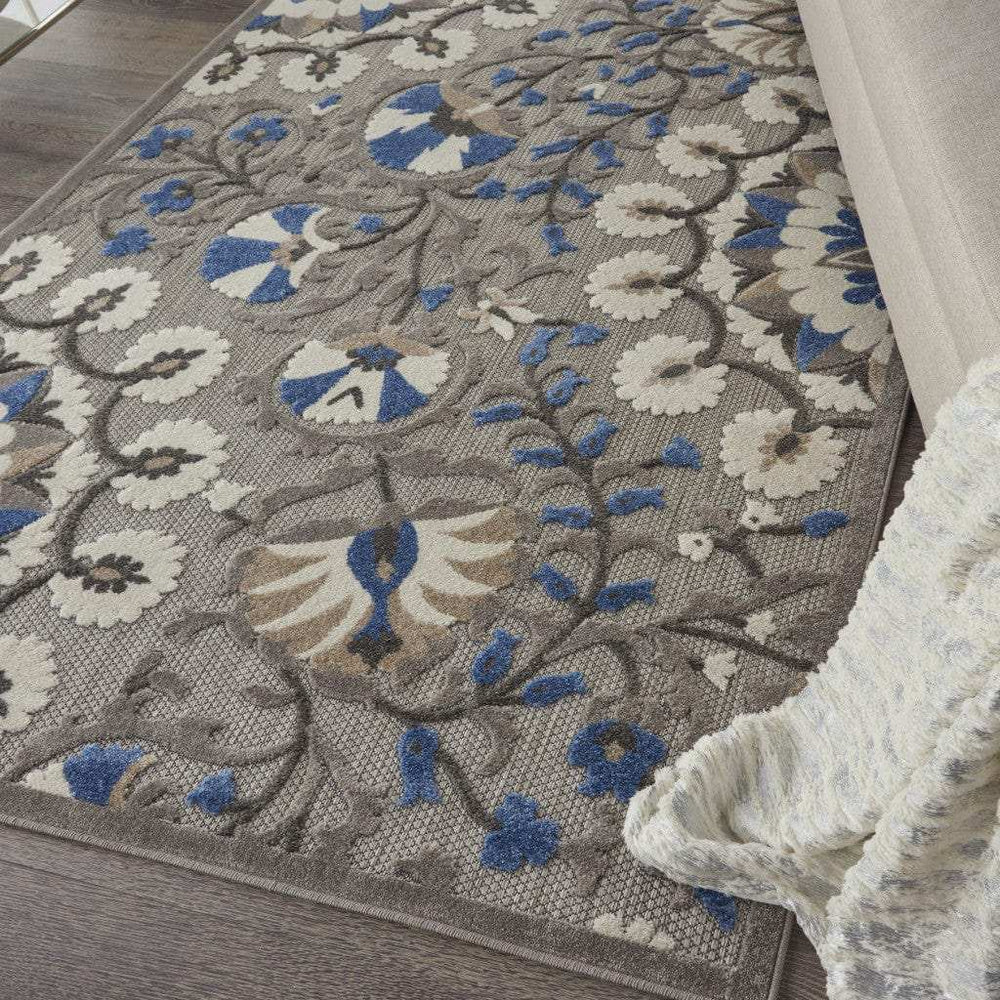 4' X 6' Blue And Gray Floral Indoor Outdoor Area Rug - Homeroots - Flyclothing LLC