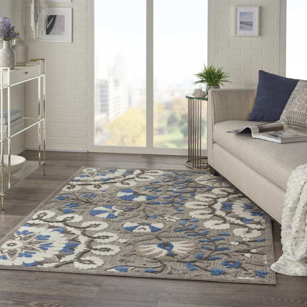 4' X 6' Blue And Gray Floral Indoor Outdoor Area Rug - Homeroots - Flyclothing LLC