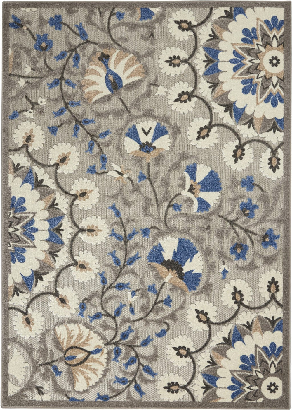 4' X 6' Blue And Gray Floral Indoor Outdoor Area Rug - Homeroots