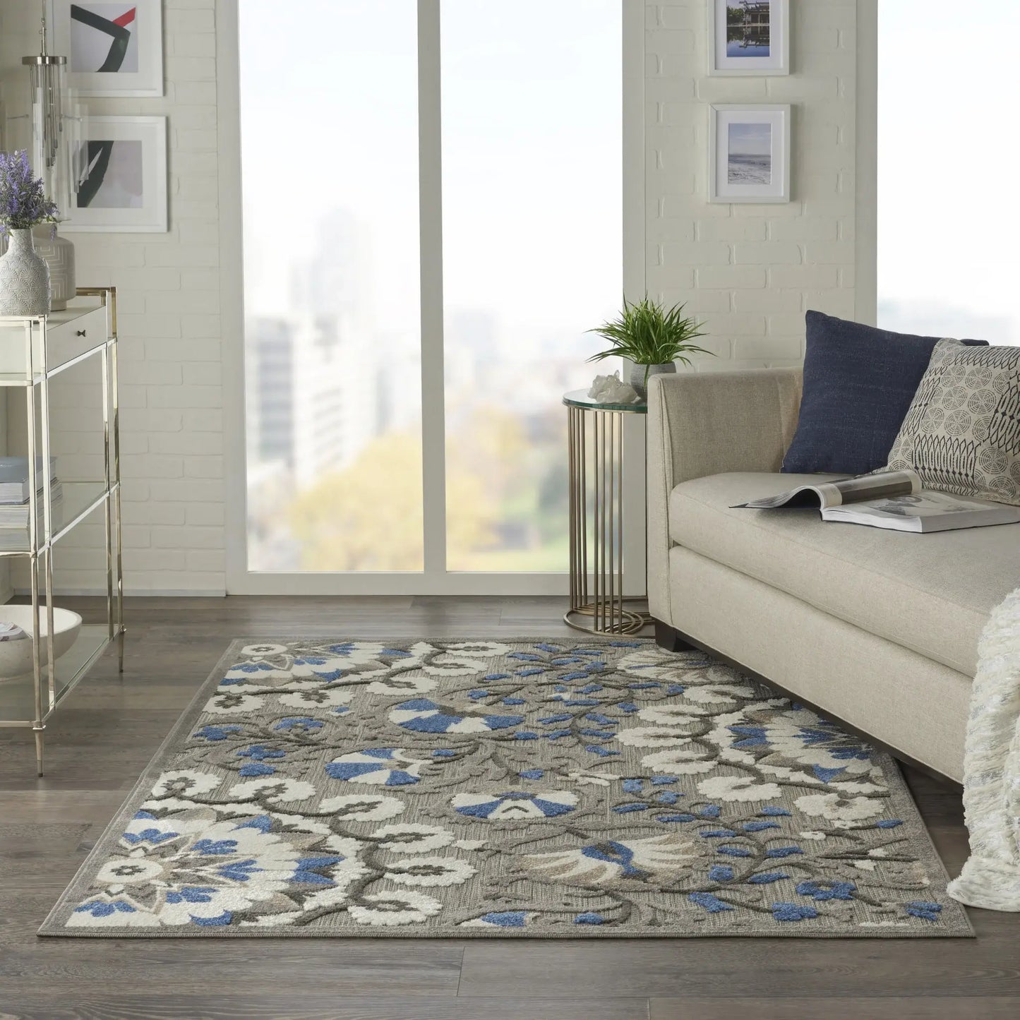4' X 6' Blue And Gray Floral Indoor Outdoor Area Rug - Homeroots - Flyclothing LLC