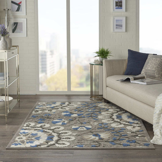 4' X 6' Blue And Gray Floral Indoor Outdoor Area Rug - Homeroots - Flyclothing LLC