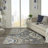 4' X 6' Blue And Gray Floral Indoor Outdoor Area Rug - Homeroots