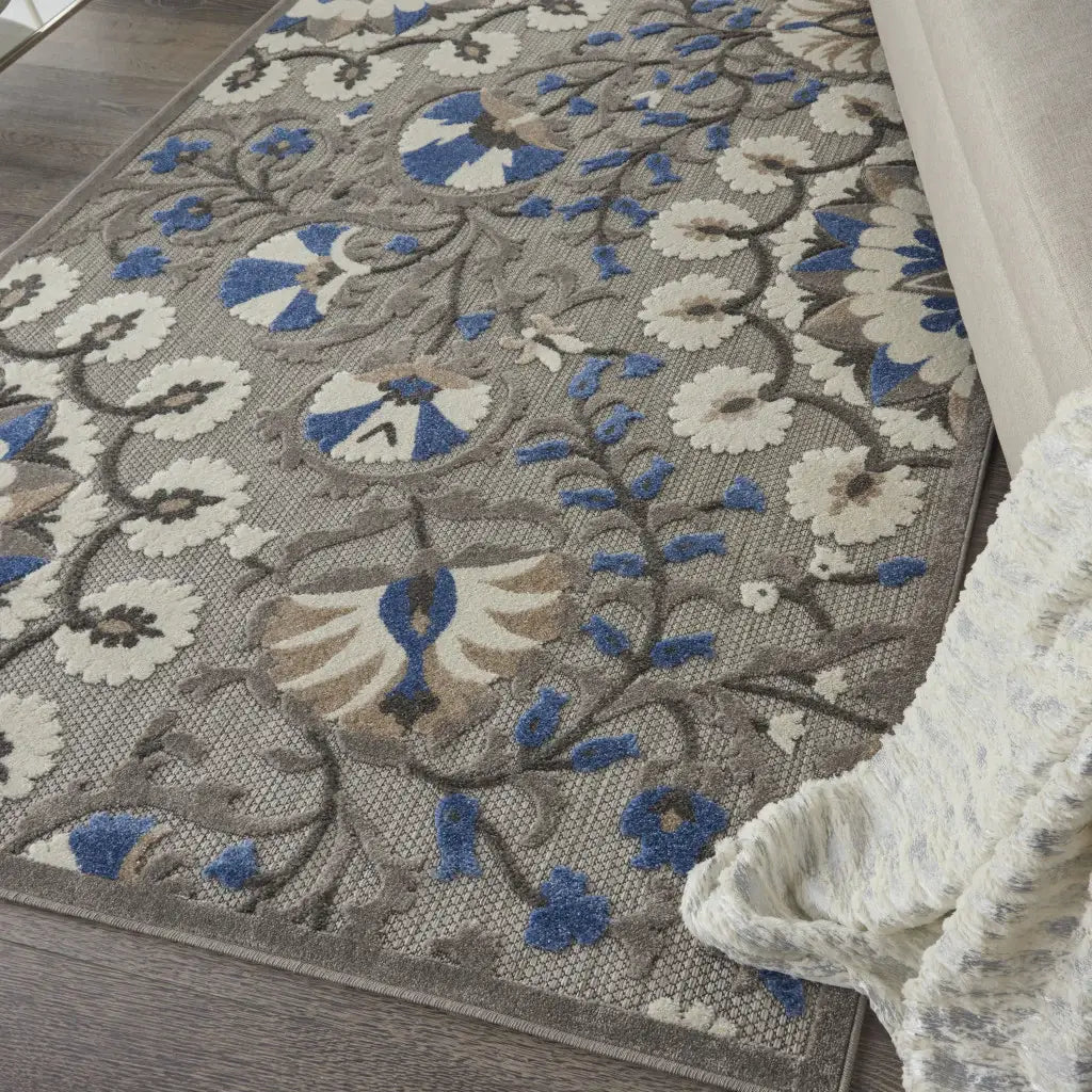 5' X 7' Grey/Multi Floral Indoor Outdoor Area Rug - Homeroots - Flyclothing LLC