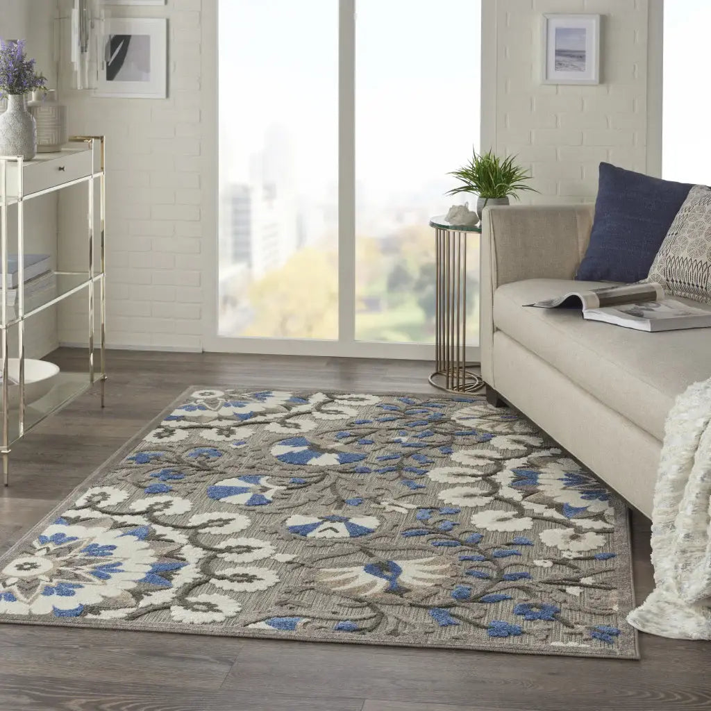 5' X 7' Grey/Multi Floral Indoor Outdoor Area Rug - Homeroots - Flyclothing LLC