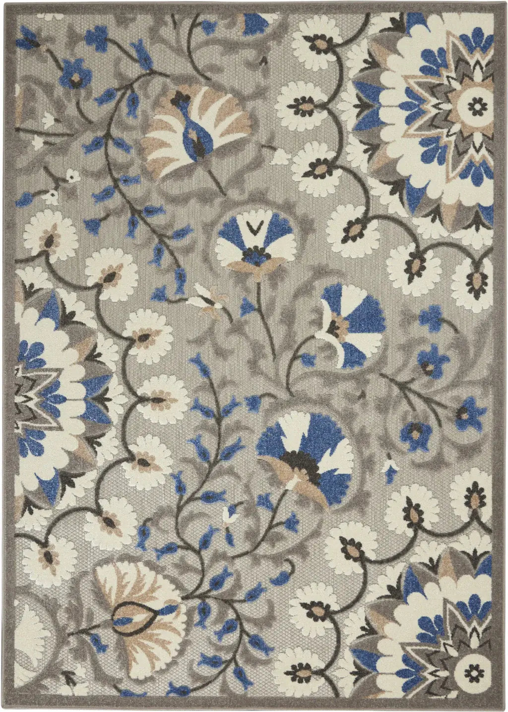 5' X 7' Grey/Multi Floral Indoor Outdoor Area Rug - Homeroots - Flyclothing LLC