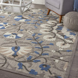 8' X 11' Blue And Gray Floral Indoor Outdoor Area Rug - Homeroots - Flyclothing LLC