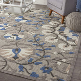 8' X 11' Blue And Gray Floral Indoor Outdoor Area Rug - Homeroots