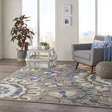 8' X 11' Blue And Gray Floral Indoor Outdoor Area Rug - Homeroots