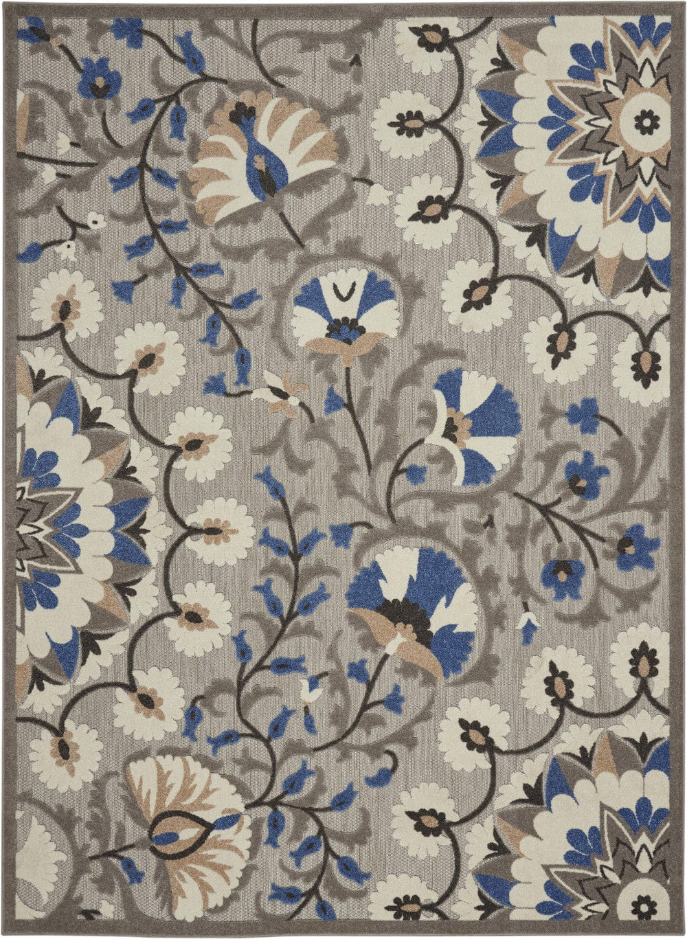 8' X 11' Blue And Gray Floral Indoor Outdoor Area Rug - Homeroots